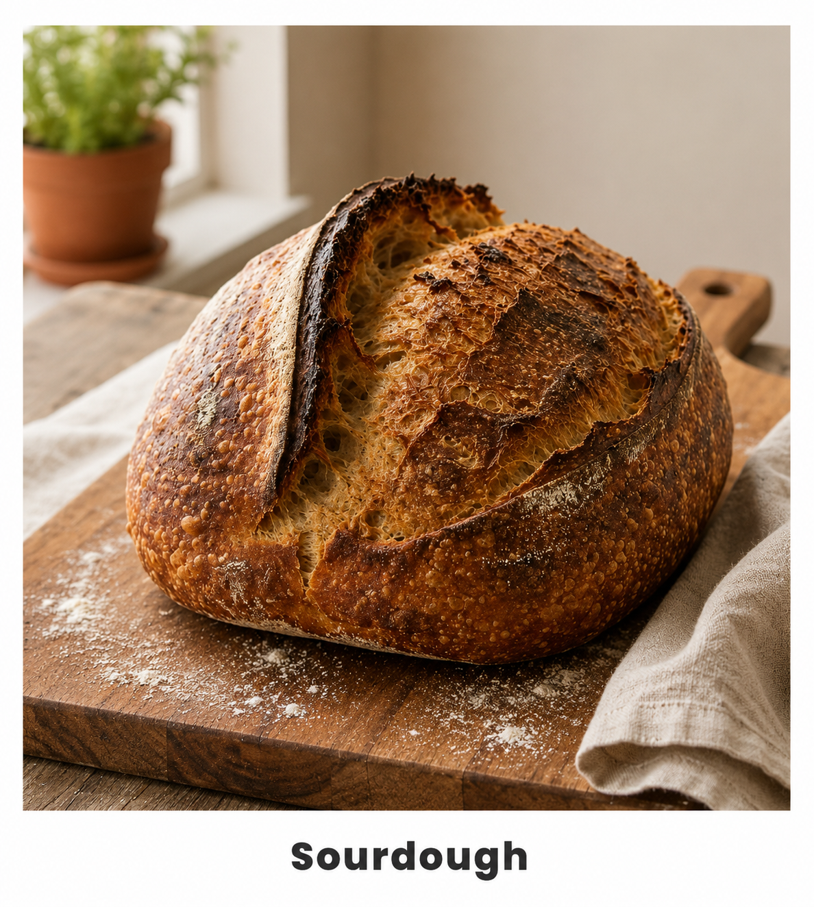 Rustic sourdough loaf with a crisp crust
