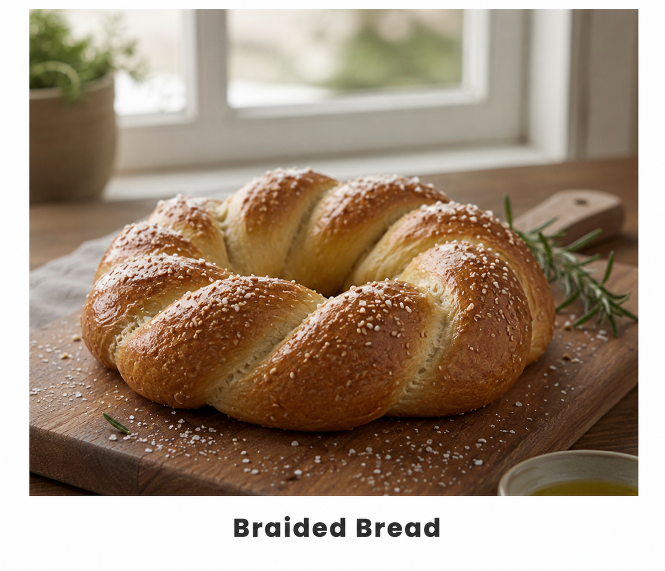 Braided gluten-free bread on a wooden board
